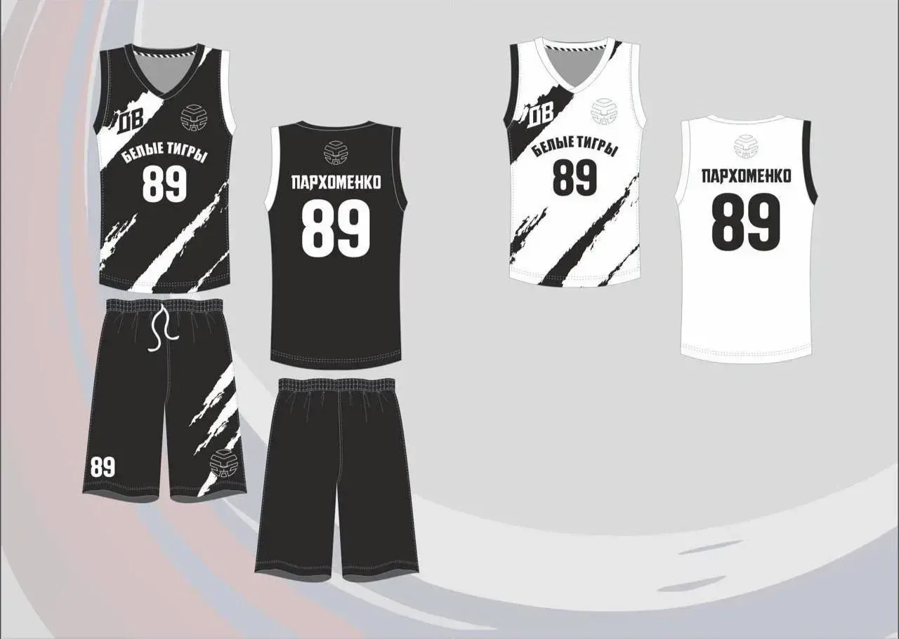 Технический макет двусторонней чёрно-белой баскетбольной формы
